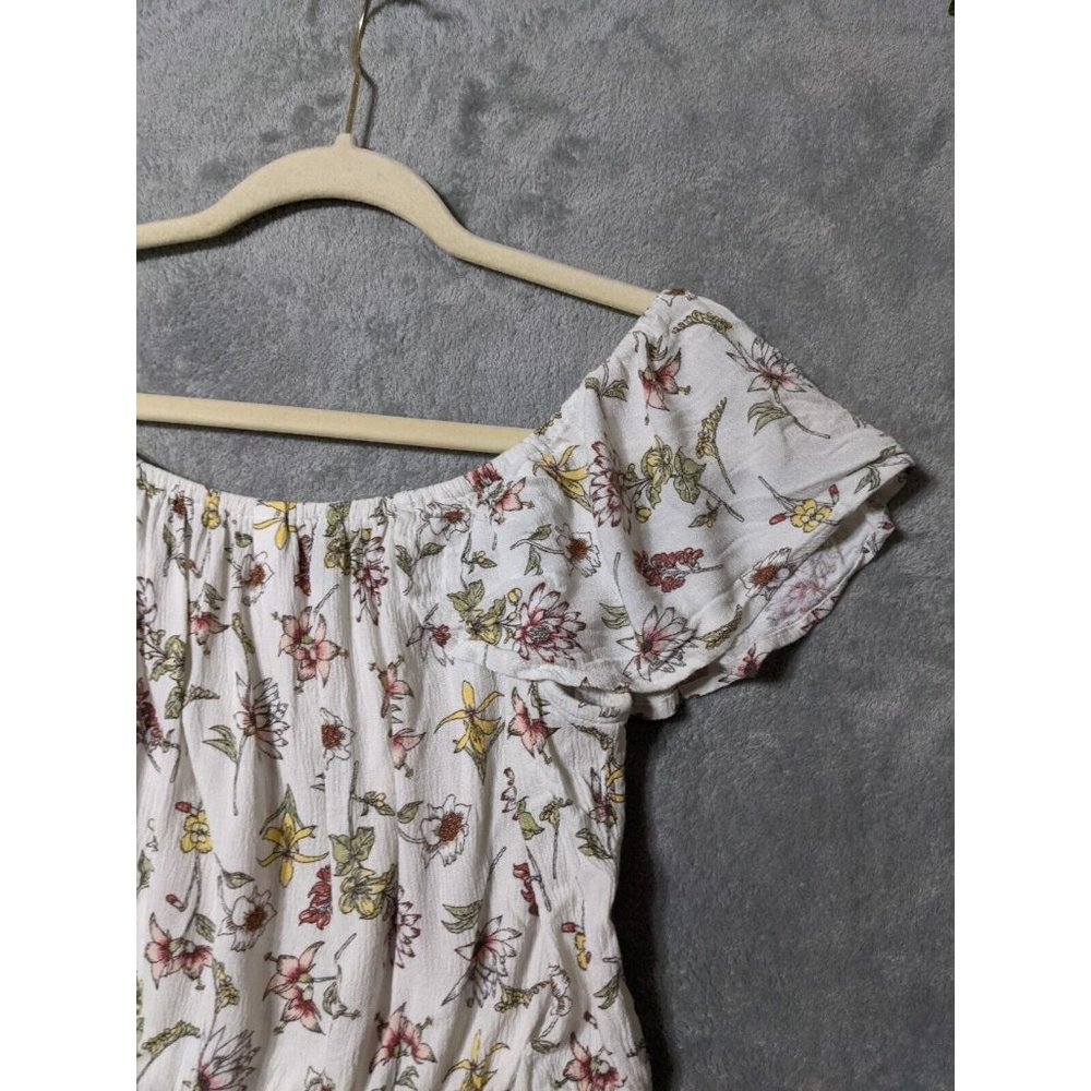 🍑XHILARATION Women 100% Rayon Knit Top Cropped Floral Multicolor MEDIUM (8-10) - Picture 7 of 11